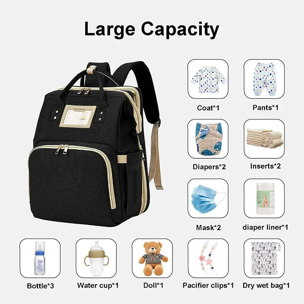 Diaper Bag Backpack 3 in 1 Foldable Changing Station Travel Baby Bag Bassinet